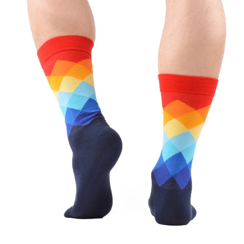 Qhome Men's Argyle Colorful Crew Combed Cotton Autumn Winter Socks