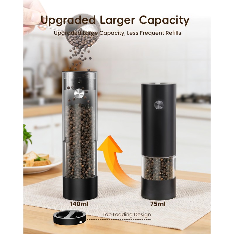 Electric Salt and Pepper Grinder Set, Rechargeable USB Base, Automatic