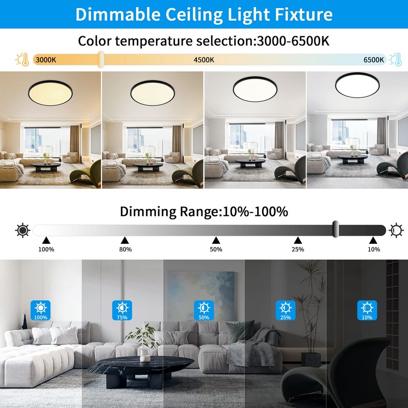 HOVENLA 24 Inch Large LED Flush Mount Ceiling Light Fixtures