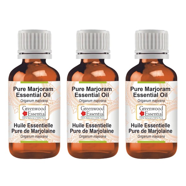 Greenwood Essential Pure Marjoram Essential Oil (Origanum majorana) Natural Therapeutic Quality Steam Distilled (Pack of Three) 100ml x 3 (10oz)