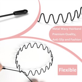 KELUBATU 6Pcs Hair band for Men Metal Hair Hoop, Black Spring Non-Slip Elastic Wave Mens Headband, Unisex Sports Fashion Hairbands for Sports Yoga Makeup Washing