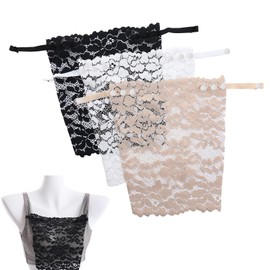 DHWEKU Women's Lace Clip On Mock Camisole Bra Insert Overlay Modesty Panel Vest Bra Insert, White, Black, Beige, One Size, Pack of 3