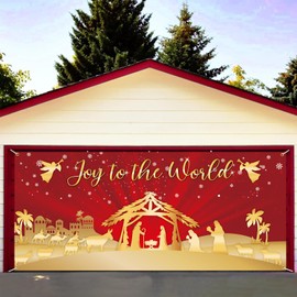 Christmas Garage Door Decorations, Joy to the World Nativity Christmas Garage Door Cover Garage Banner Murals Large Christmas Backdrop Decoration for Xmas Holiday Party Supplies 7 x 16 ft