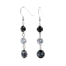 pewterhooter Women's Sterling Silver Sparkling Black Diamond, Crystal and Black Drop Earrings