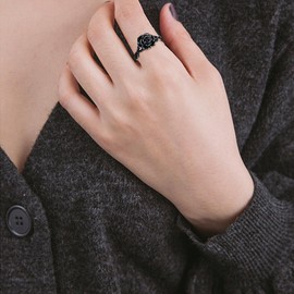 AXELUNA Black Rose Ring for Women 925 Sterling Silver Thumb Ring Gun Black Plated Rose Ring Jewellery Gifts, Sterling Silver