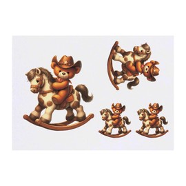 4 x 'Cowboy Teddy Bear' Temporary Tattoos - Water Resistant, Skin-Safe, Non-Toxic Transfers, Mixed Sizes (TO00077408)