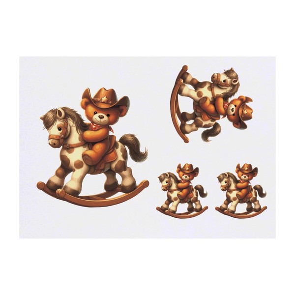 4 x 'Cowboy Teddy Bear' Temporary Tattoos - Water Resistant,