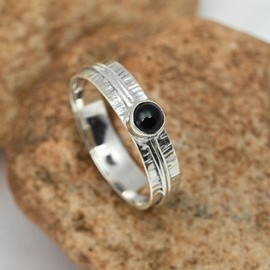 JEWELSTREZORO Onyx Edelstein Bandring 925 Sterling Silber Bandring Männer & Frauen Bandring alle Größen Handarbeit Jewerly TSR120G_66 (21.0)