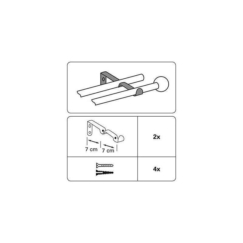 Gardinia 2 x Double Curtain Pole Brackets Diameter 16mm 7/7cm