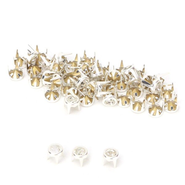 Set of 50 Silver/Gold Base DIY Fashion Rhinestone Claw Beads Nailhead Studs Punk Diamond Spikes Rivets for DIY Leather Crafts (6 mm Silver)