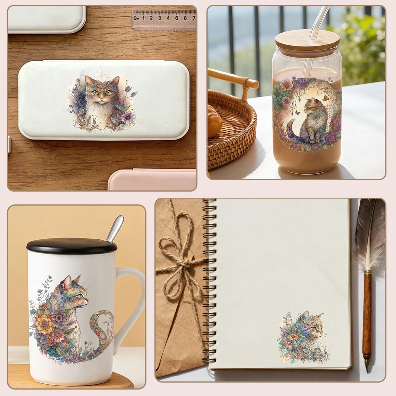 24PCS UV DTF Cup Wrap Stickers, Dreamy Cats Rub on