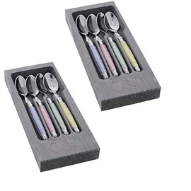 (D) Laguiole Flatware Hand Made Jean Dubost 4 Pastel Dessert Spoons, 2 PACK