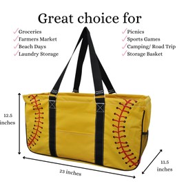 NGIL NGIL Extra Large Utility Tote Reusable Grocery Organizing Bag Oversized Collapsible for Storage, Picnic,Car, Beach (Softball-yellow)