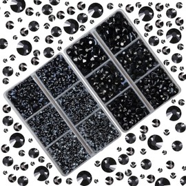 10,000 Pieces, 2 Boxes, Mixed Size, Round Crystals, Glass Stones, Hotfix, Flat Back Rhinestone with Tweezers and Harvesting Pencil (Jet Black)