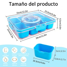 Caja de Almacenamiento Portátil de Organizador de Dulces,snack container con 8 Compartimentos,Con Tapa y Asa,para fiestas, campamentos, dulces de Halloween y conservación de alimentos (azul)