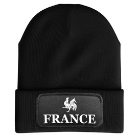 Purple Print House France Patch Beanie Hat Men Women French Rooster Supporters Rugby, One Size, Black