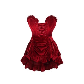 Daisy Corsets Top Drawer 2 PC Dark Red Velvet Lace-Up Corset & Skirt Set - Luxury Brand