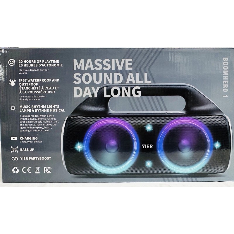 YIER Portable Waterproof Bluetooth Speakers, 80W Peak Wireless Light Show