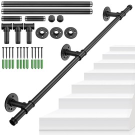 TANICE Stair Handrail, Black Hand Rails Stairs, 1M Handrails for Stairs, Anti-Slip Banister Rails, Industrial Pipe Clothes Rail, Outdoor Indoor Industrial Pipe Stair Banister for Elder and Child