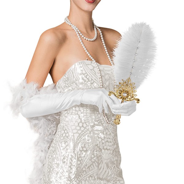 Vijiv Ostrich Feather Fan Bridesmaids Hand Fans for Wedding Guests