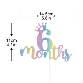 6 Months Cake Topper, Colorful Glitter Half Birthday Baby Shower Party Decor, Kid's Half Year Old Theme Party Decoration