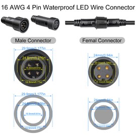 wecan 4 Pin Waterproof Cable Connector Kit 20AWG 28cm Male/Female with Tinned Connector for Waterproof Cable Connectors (Set of 4, Black)