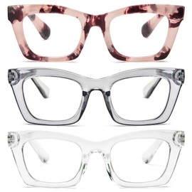 REAVEE 3 Pack Oprah Style Reading Glasses for Women Blue Light Blocking, Oversized Cute Square Computer Readers with Spring Hinge 1.25
