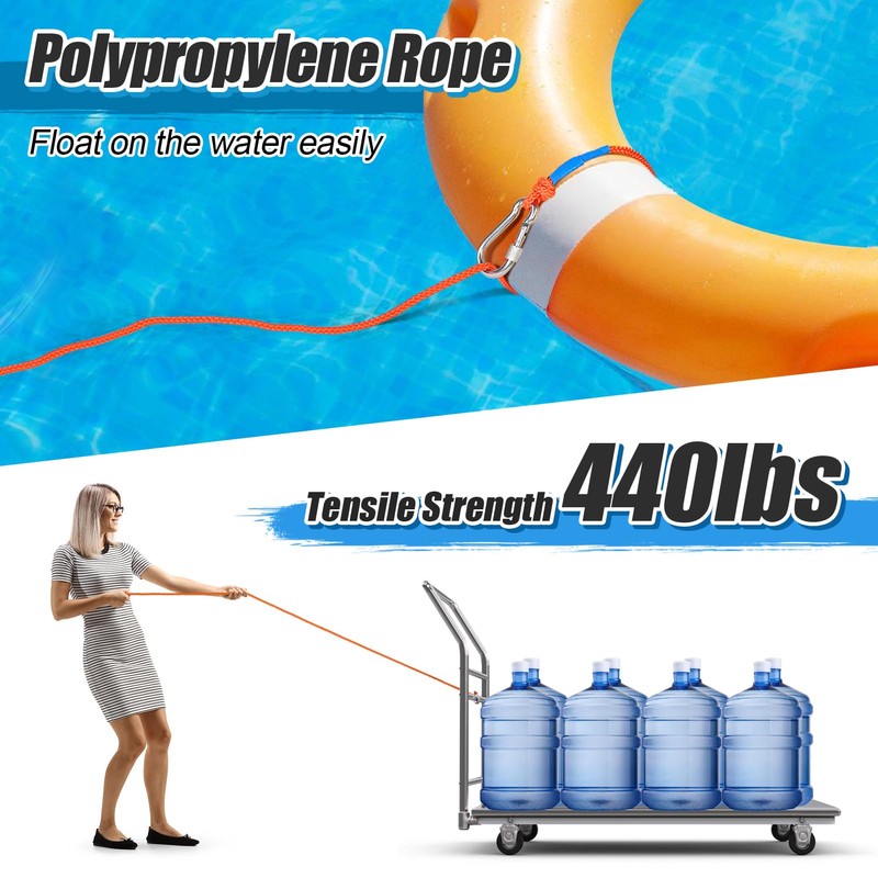 Acostop Professional Water Floating Lifesaving Anchor Rope, Orange