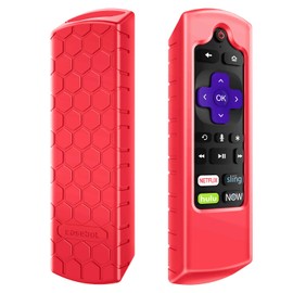 CaseBot Remote Case for Roku Voice, Express HD / 4K+, Ultra LT Enhanced Voice, Express 3930, Premiere+ 3921, Streaming Stick+ Remote, Honey Comb Anti Slip Shockproof Silicone Cover, Red