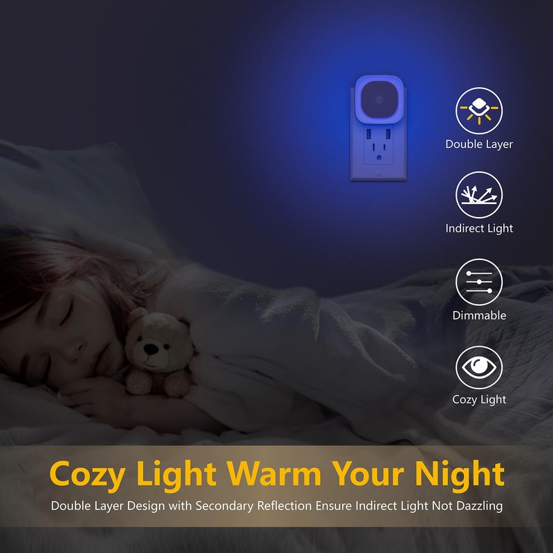 YUNLEX 2 Pack Plug in Night Light with Motion Sensor