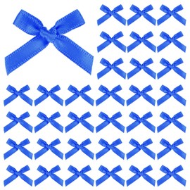 M METERXITY 100-Pack Mini Craft Ribbon Bow 1.6x1 Inch Checkered Fabric Satin Ribbon Bows Boutique for Craft DIY/Treat Bags/Hair Bow Sewing/Wedding/Party/Christmas [Dark Blue]