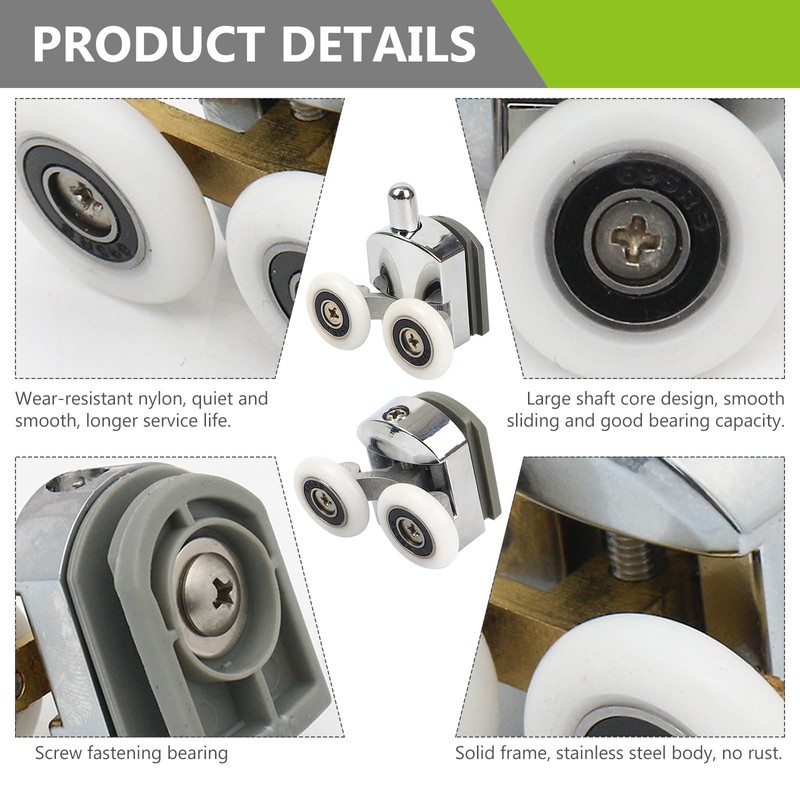 Chrome Shower Door Rollers - 8pcs Curved Glass Door Wheels,
