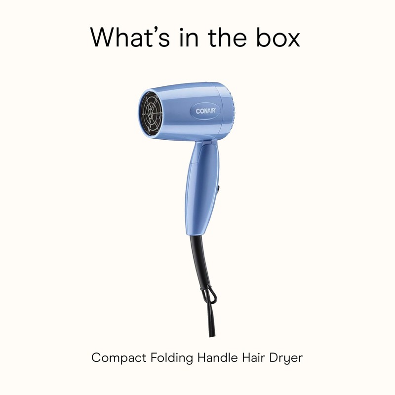 Conair Dual Voltage Hair Dryer, Compact Folding Handle Design, 1600W