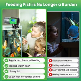 Automatic Fish Feeder for Aquarium Vacation, 200ml Programmable Fish Feeder Automatic Dispenser for Small Tank Turtle Betta Koi, Compatible with Powder Pellet Flake and Stick Feed