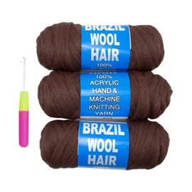 3 Roll Natural Brazilian Wool Hair for Jumbo Braids Braiding Hair Senegalese Twist Crochet Hair Extensions 100% Wool Yarn for Soft Faux Locs Crochet Hair for Black Women (30#, 3Roll)