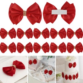 LiBongTa Red Bows 4'' Premade Satin Ribbon Bow, Red Gift Bows with Rhinestone, Wrapping Bows for Presents, Greeting Cards, Treat Bags, Wine Bottles, Valentines Bows for Gift Wrapping-12 Counts