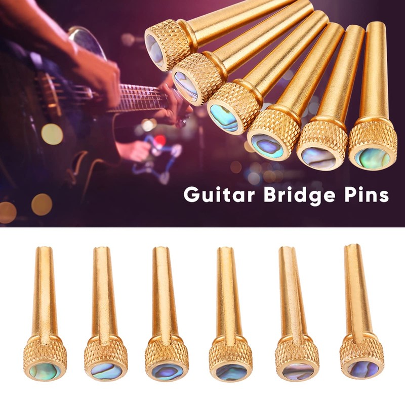 HilBeliFU 6Pcs Guitar Bridge Pins, 3cm Brass Guitar Pegs Set,