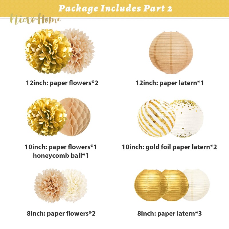 NICROHOME EUR White Gold Party Decorations, 22 PCS Champagne Tissue