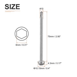 DTGN #10x3" Hex Washer Head Self Drilling Screws - 50Pack - Good for Machine - 410 Stainless Steel - Self Tapping Sheet Metal Screws