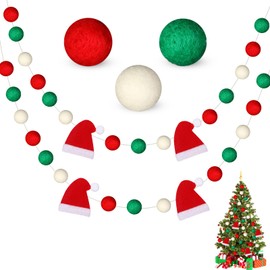 Hosuly Christmas Santa Hat Felt Ball Garland 8.3 ft Pom Pom Garland Red White Green Pompom Banner Pom Pom Hanging Decorations for Christmas Tree Home Fireplace Window Indoor Outdoor