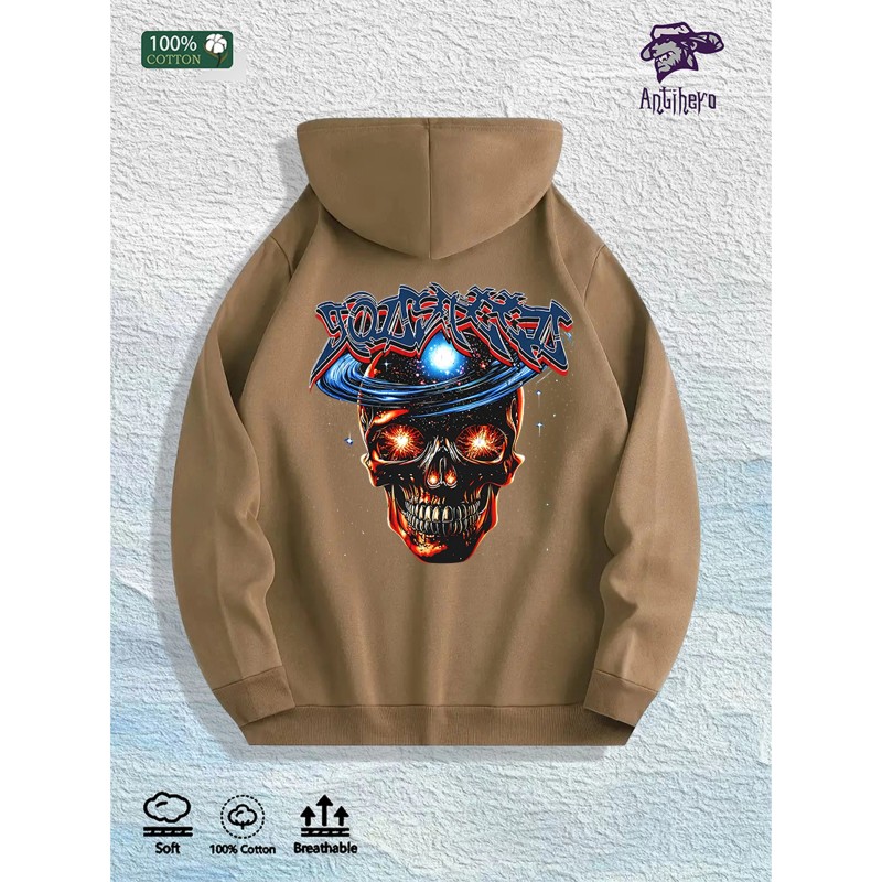 Cosmic Skull Graphic Hoodie 100% Cotton US Warehouse 7 ColorsColor: