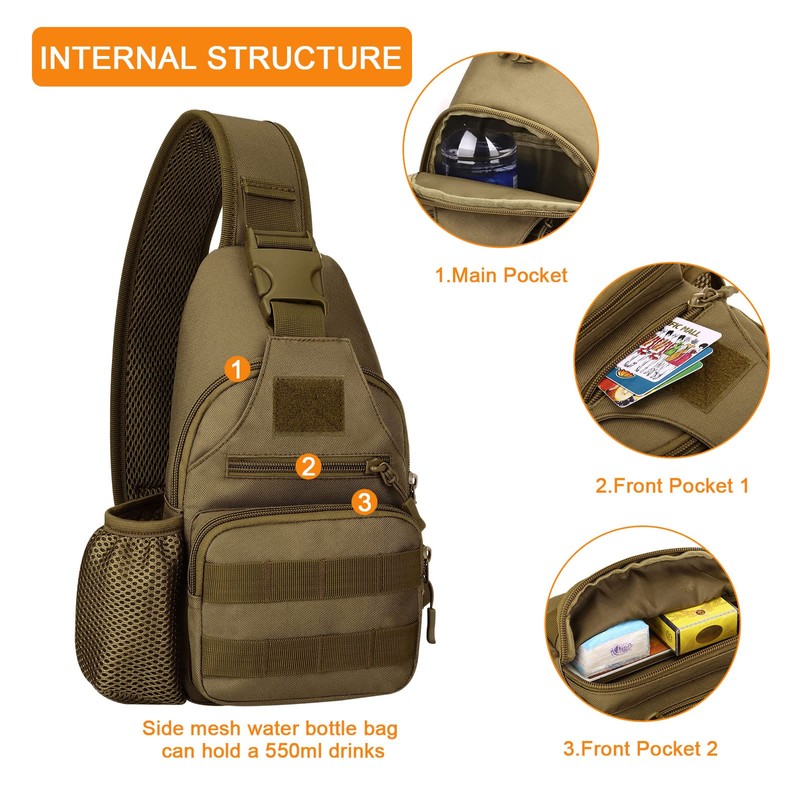 HUNTVP Tactical Military Chest Bag Molle Crossbody Shoulder Sling Pack