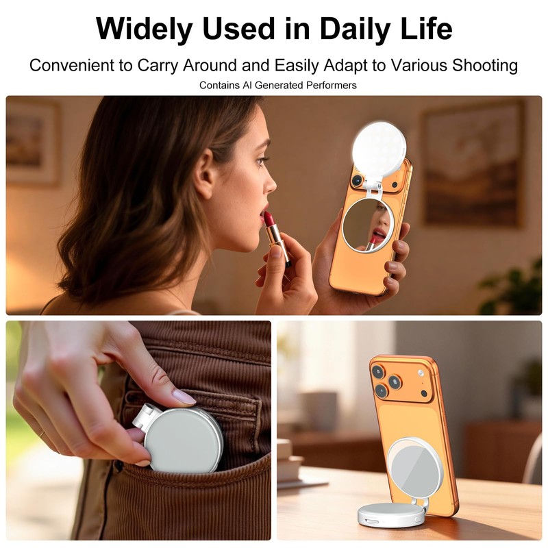 Newmowa Magnetic Selfie Light, Extendable Phone Ring Light with Mirror,