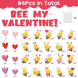 AsodSway Valentine's Day Bee Bulletin Board Cutouts - 84Pcs Bee My Valentine Heart Accents Name Tags Classroom Decoration for Teachers Students, Valentine's Day Wedding Anniversary Home Party Favor