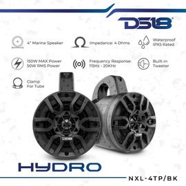 DS18 Hydro NXL-4TP/BK Black Marine Tower Speaker – 4", 2-Way, 150W Max, 50W RMS, 100% UV Stable, IPX5 Marine, 4 Ohms - for All Elements, UTV, ATV & Jeeps (Pair)