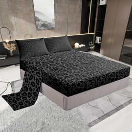 Gray Wild Animal Skin Bed Sheet Sets King Size,African Cheetah Wildlife Sheet Sets for Men Teens Adults Room Decoration,Leopard Print Bedding Set with Flat,Fitted Sheet,2 Pillow Cases