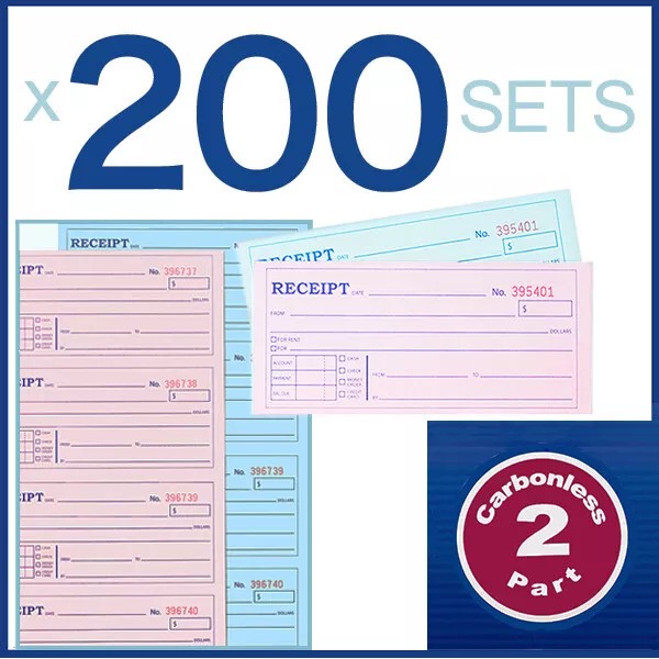 Silverfinger 200 SETS Cash Rent Receipt Book 2Part Numbered Duplicate