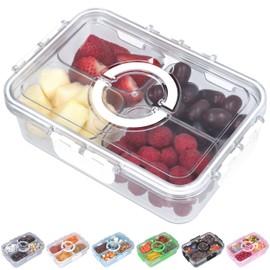 KEYVOZ Snackle Box Container with Lid- Travel Charcuterie Box with Handle - Organizer for Candy, Fruit, Nuts, Veggies, Snacks, Beach Essentials, Portable Lunch Box (Clear, Small)