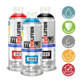 PINTY PLUS Water Based Spray Paint, 11oz, Low GWP Propellant, Low Odor, Gloss Grey, Wood, Metal, Glass, Ceramics, Terra Cotta, Plastic, Pack of 6