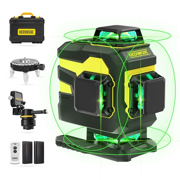 IKOVWUK Laser Level 16 Lines Laser Level Pro Kit, 4X360° Lines Cross Line for Construction with Remote Control,Multifunctional Bracket, Upgrade Carry Box & 2 * 4000mAh Battery